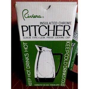 VINTAGE RIVIERA INSULATED CHROME PITCHER 1 QT. 4 OZ. NO.6790 NOS